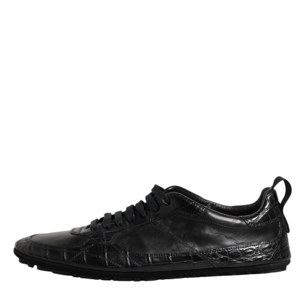Dolce & Gabbana Black Exotic Leather Low Top Sneakers Shoes