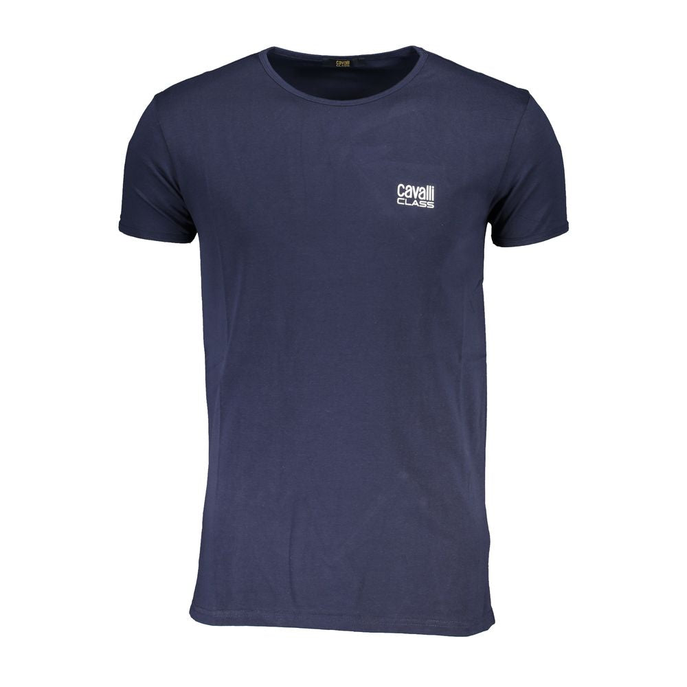 Blue cotton men's T-shirt by Cavalli Class, featuring a classic fit and subtle branding, shown on a plain background.