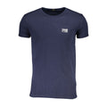 Blue cotton men's T-shirt by Cavalli Class, featuring a classic fit and subtle branding, shown on a plain background.