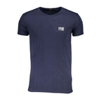 Blue cotton men's T-shirt by Cavalli Class, featuring a classic fit and subtle branding, shown on a plain background.