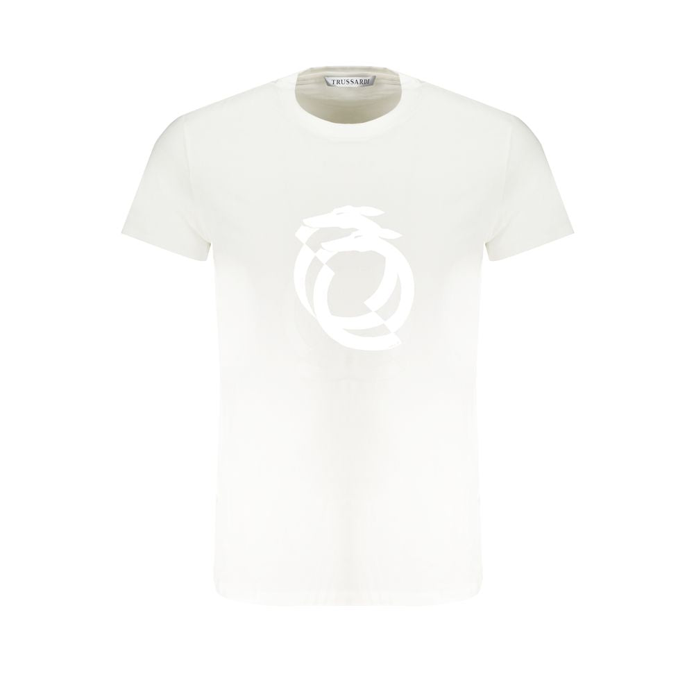 White cotton men's T-shirt by Trussardi featuring a classic crew neck and minimalist style.