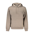 Calvin Klein men's hoodie in brown cotton, featuring a relaxed fit and minimalist design, displayed on a model.