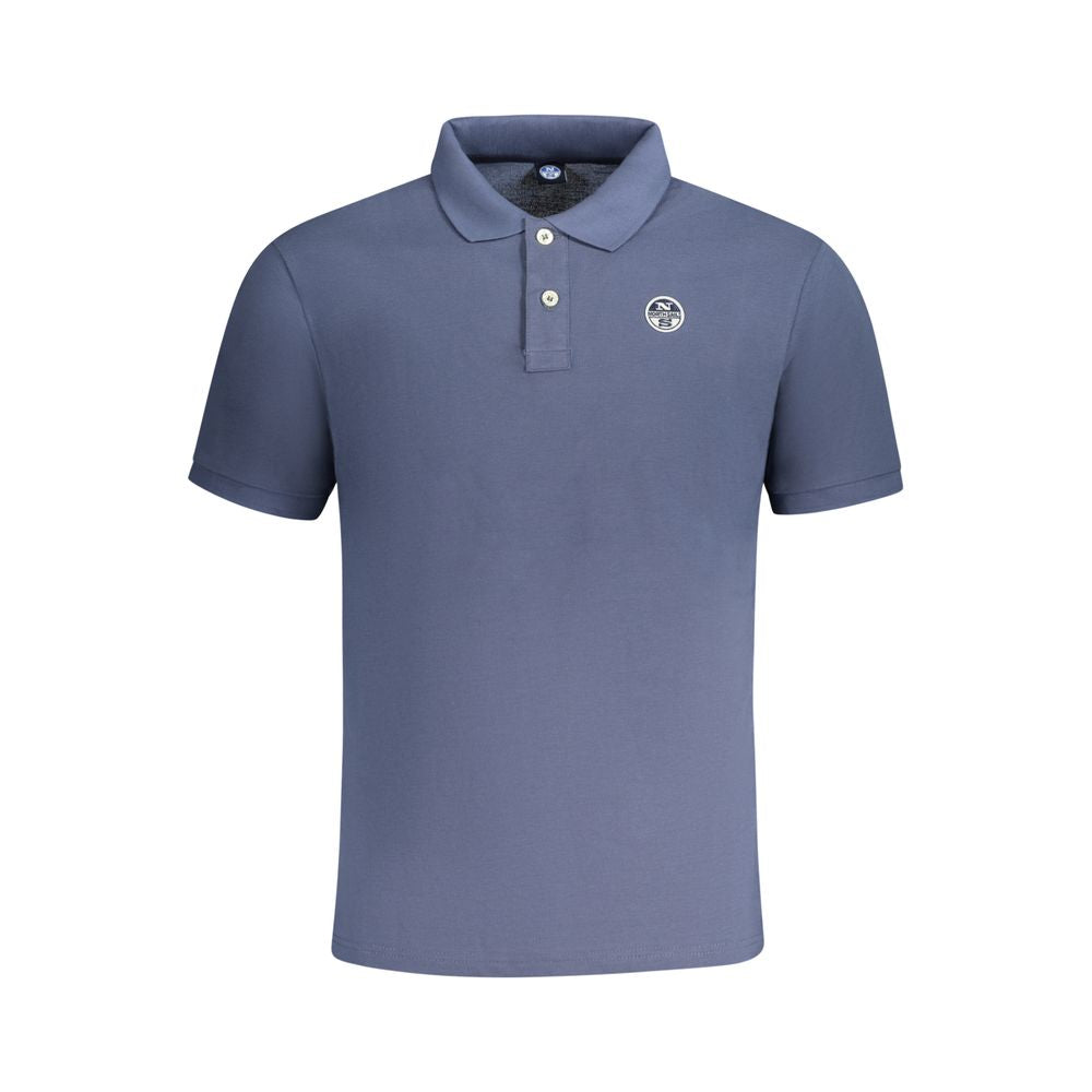 North Sails blue cotton men's polo shirt displayed on a hanger, featuring a classic collar and short sleeves.