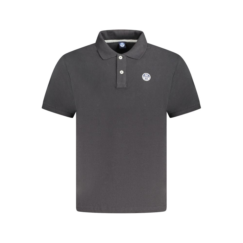 Black men's cotton polo shirt by North Sails, featuring a classic collar and short sleeves, displayed on a hanger.