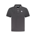 Black men's cotton polo shirt by North Sails, featuring a classic collar and short sleeves, displayed on a hanger.