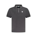 Black men's cotton polo shirt by North Sails, featuring a classic collar and short sleeves, displayed on a hanger.