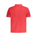 Red cotton men's polo shirt by North Sails, featuring a classic collar and short sleeves, displayed on a hanger.