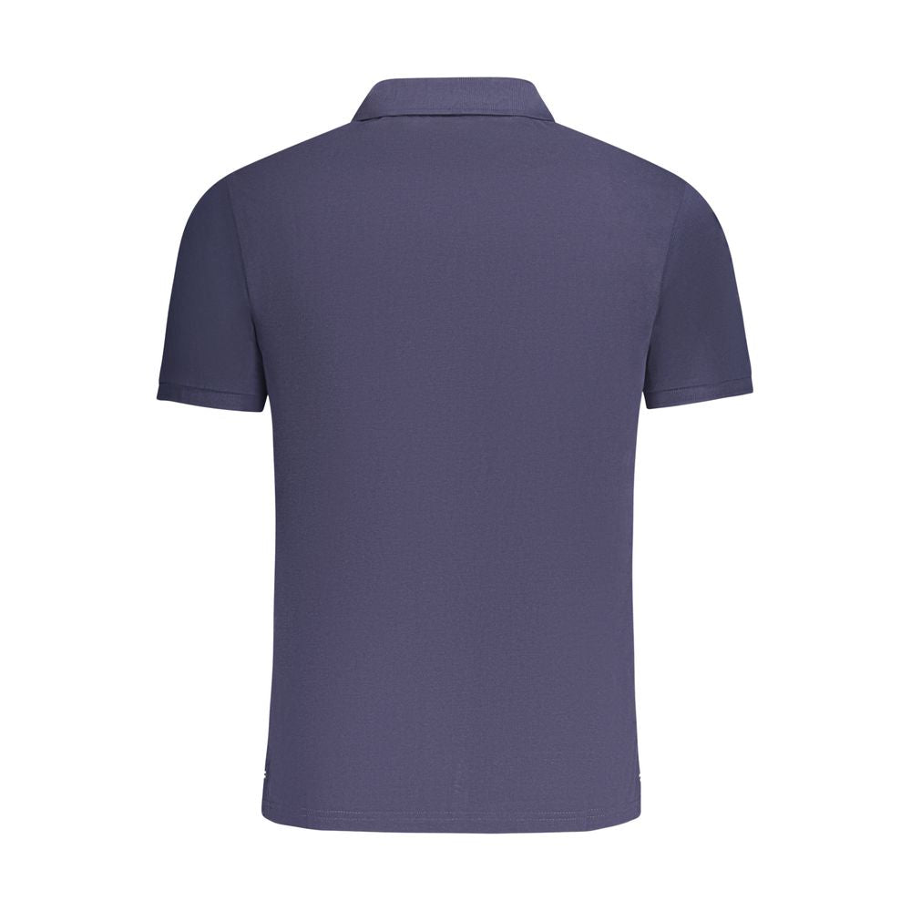 North Sails blue cotton men's polo shirt displayed on a hanger, featuring a classic collar and short sleeves.