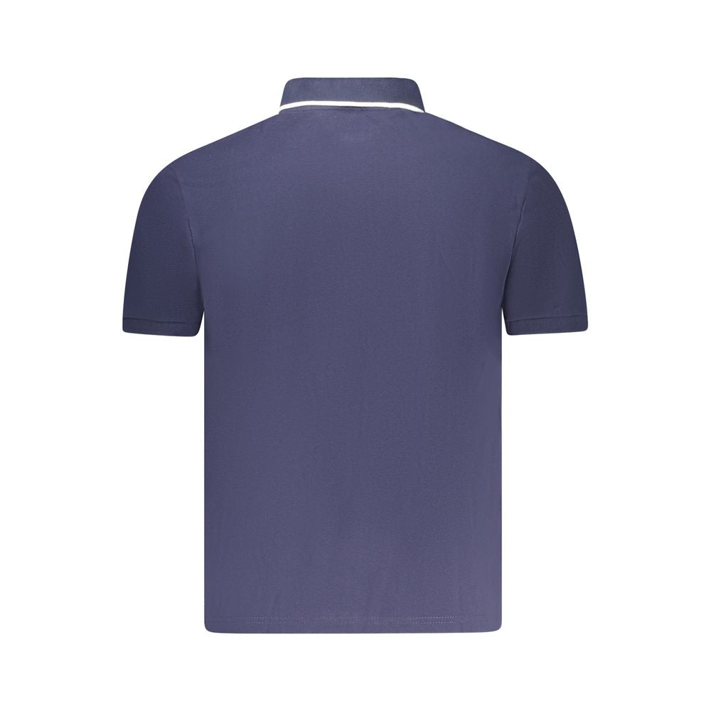 Men's North Sails blue cotton polo shirt with a classic collar and short sleeves, displayed on a hanger.