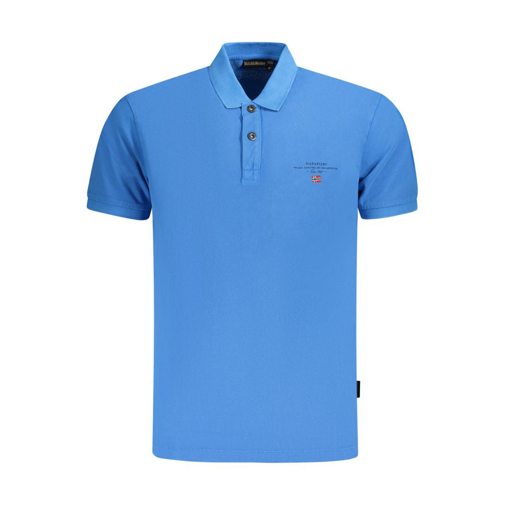 Napapijri men's cotton polo shirt in blue, featuring a classic collar and short sleeves, displayed on a plain background.