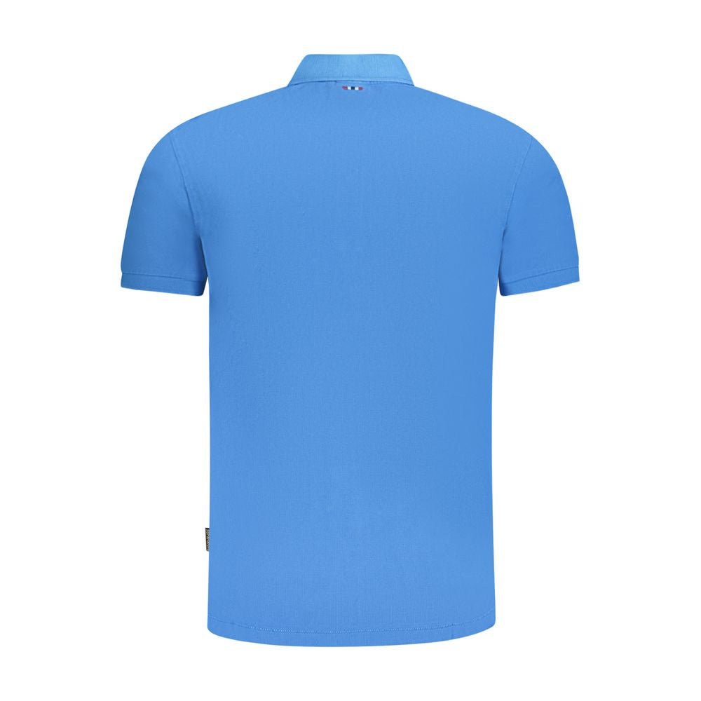 Napapijri men's cotton polo shirt in blue with a classic collar and short sleeves, styled on a plain background.