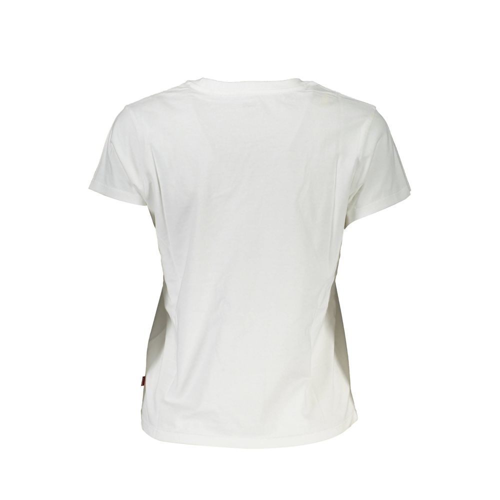 White cotton women's T-shirt by Levi's with a classic crew neckline and short sleeves, displayed flat on a plain background.