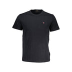 Black cotton men's T-shirt by Napapijri, featuring a classic fit and minimal design, shown on a plain background.