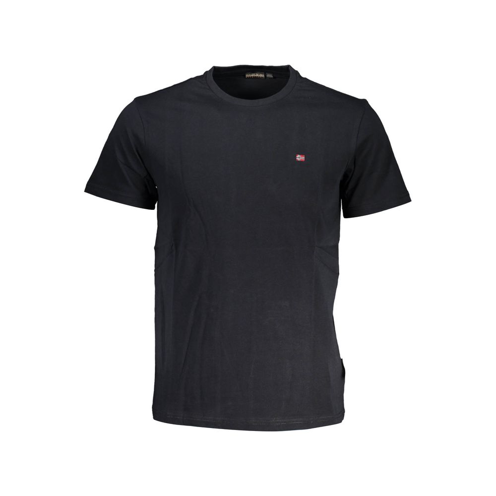 Black cotton men's T-shirt by Napapijri, featuring a classic fit and minimal design, shown on a plain background.