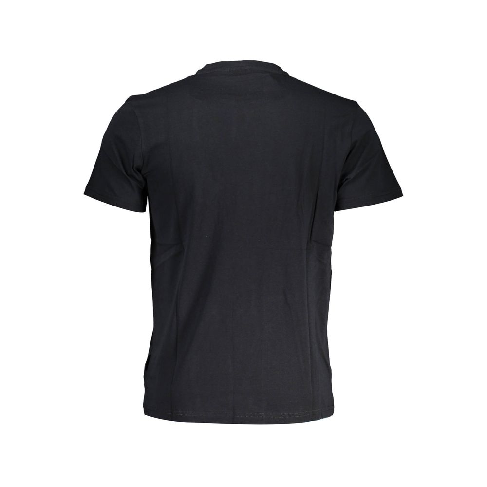 Black Napapijri men's cotton T-shirt with crew neck and short sleeves, displayed flat on a white background.