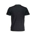 Black Napapijri men's cotton T-shirt with crew neck and short sleeves, displayed flat on a white background.