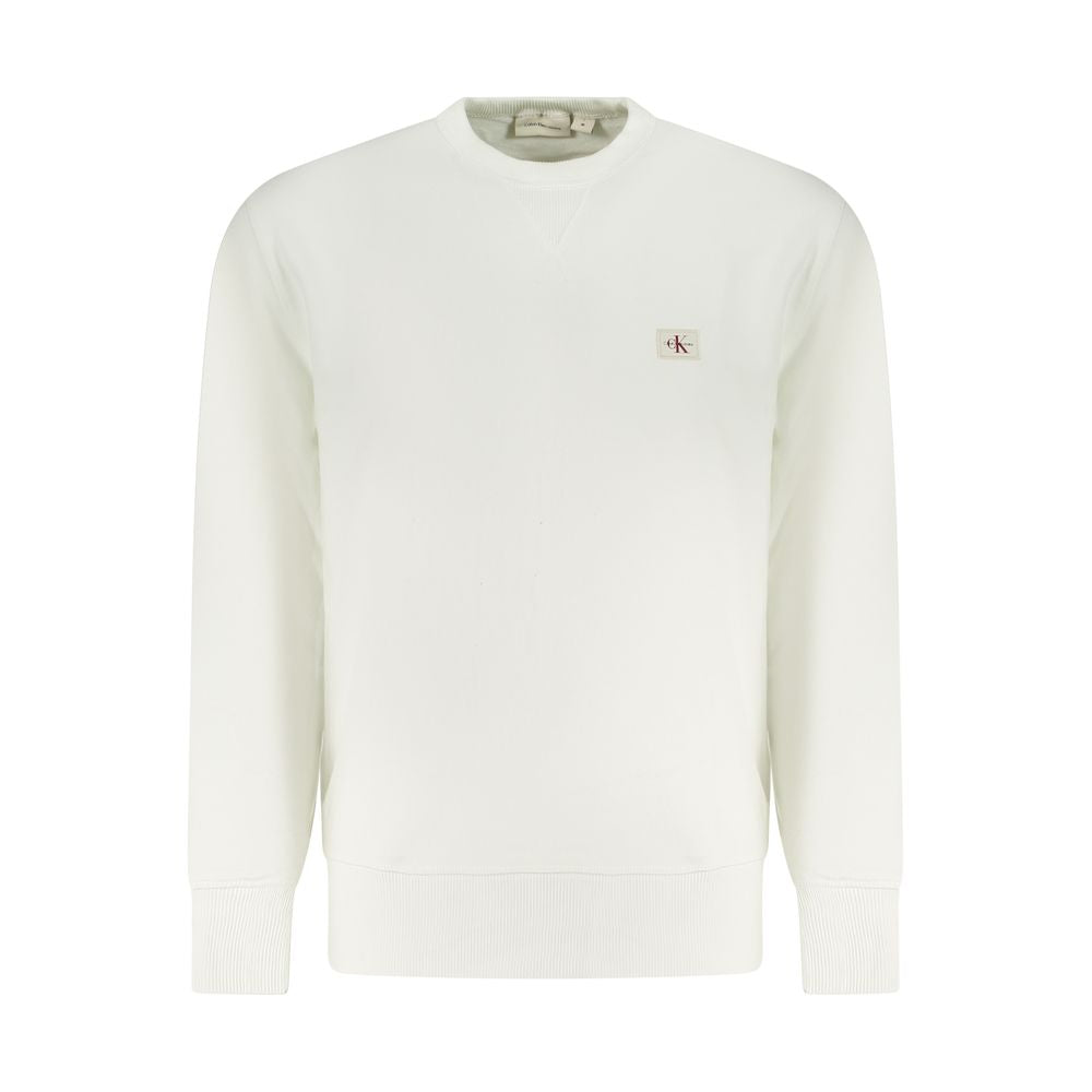 Calvin Klein white cotton men's sweatshirt with crew neck and long sleeves, featuring subtle branding on the chest.