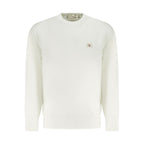Calvin Klein white cotton men's sweatshirt with crew neck and long sleeves, featuring subtle branding on the chest.