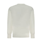 White cotton men's sweatshirt by Calvin Klein with a classic crewneck and minimalist logo design.