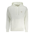 Calvin Klein white cotton men's hooded sweatshirt with front pocket and adjustable drawstrings, casual streetwear style.
