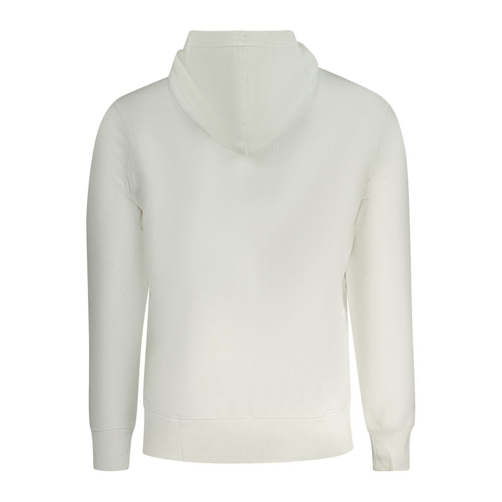 Calvin Klein white cotton men's hooded sweatshirt with front pocket and adjustable drawstrings, casual and comfortable fit.