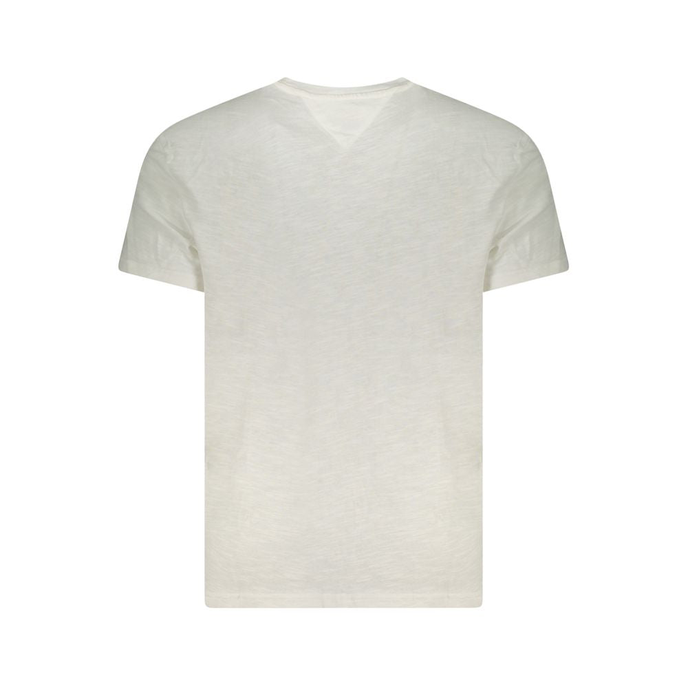 Tommy Hilfiger Bianco cotton men's shirt displayed flat with collar and buttons, showcasing classic style and clean design.
