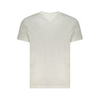 Tommy Hilfiger Bianco cotton men's shirt displayed flat with collar and buttons, showcasing classic style and clean design.