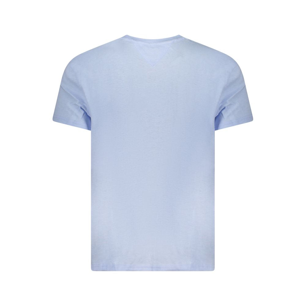 Tommy Hilfiger Azzurro cotton men's T-shirt with round neckline and short sleeves, blue color, casual fit.