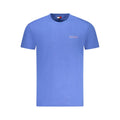 Blue cotton men's T-shirt by Tommy Hilfiger, featuring a classic fit and logo detail, displayed on a plain background.