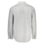 Tommy Hilfiger men's Grigio cotton shirt with a classic collar and button front, displayed on a hanger.