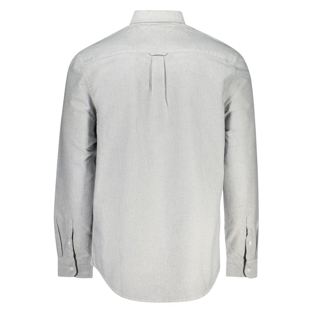 Tommy Hilfiger men's Grigio cotton shirt with a classic collar and button front, displayed on a hanger.