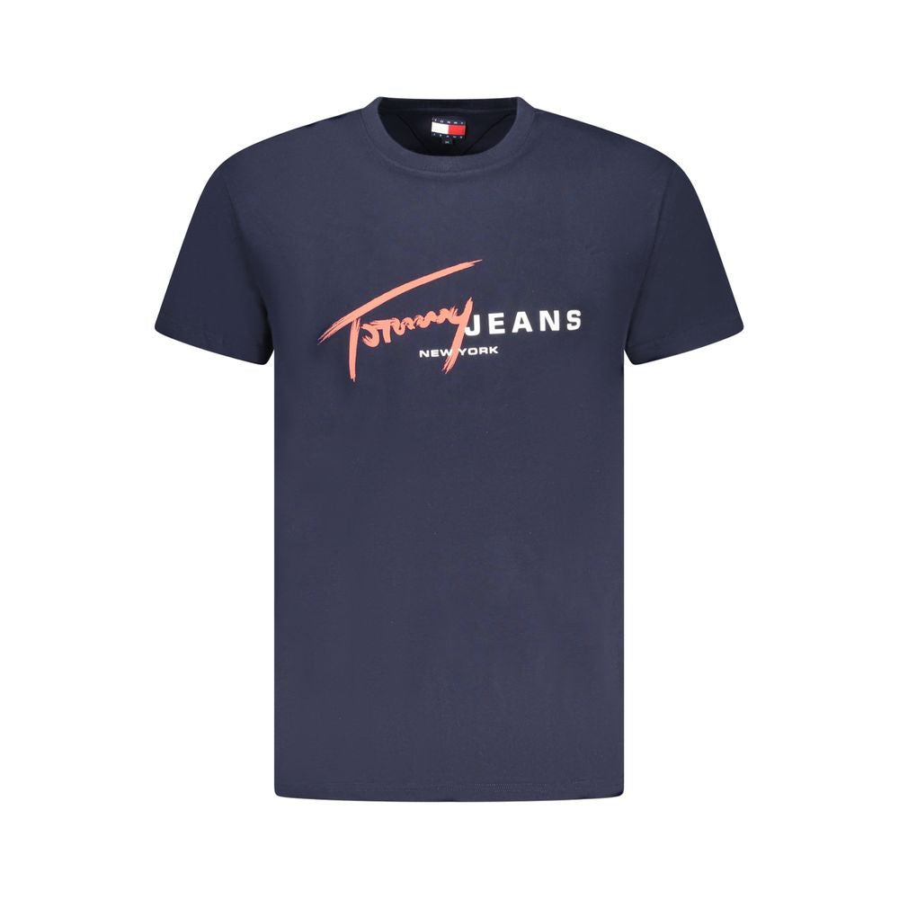 Blue cotton men's T-shirt by Tommy Hilfiger, featuring a classic fit and logo detail on the front.