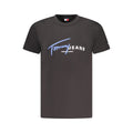 Black cotton men's T-shirt by Tommy Hilfiger featuring a classic fit and logo detail, displayed flat on a white background.