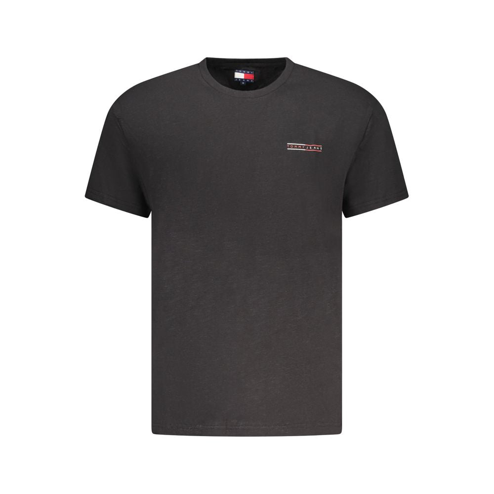 Black cotton men's T-shirt by Tommy Hilfiger with classic crew neck and logo detail on the chest.