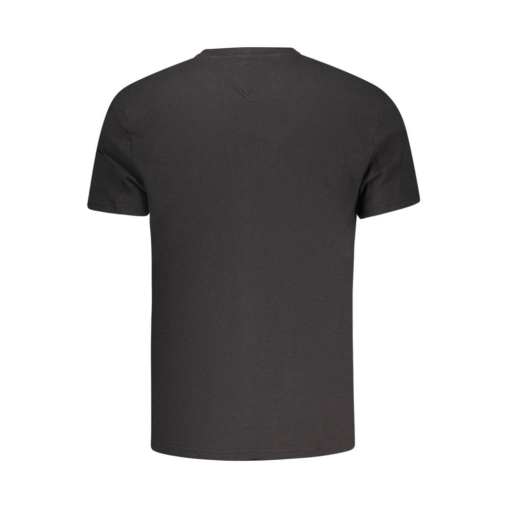 Black cotton men's T-shirt by Tommy Hilfiger, featuring a classic fit and logo detail, shown on a plain background.
