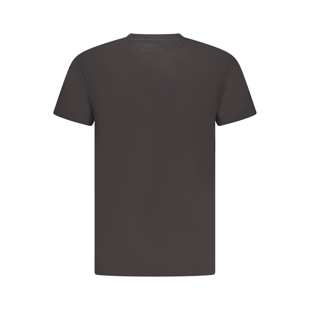 Black cotton men's T-shirt by Tommy Hilfiger with classic fit and logo detail, displayed flat on a white background.
