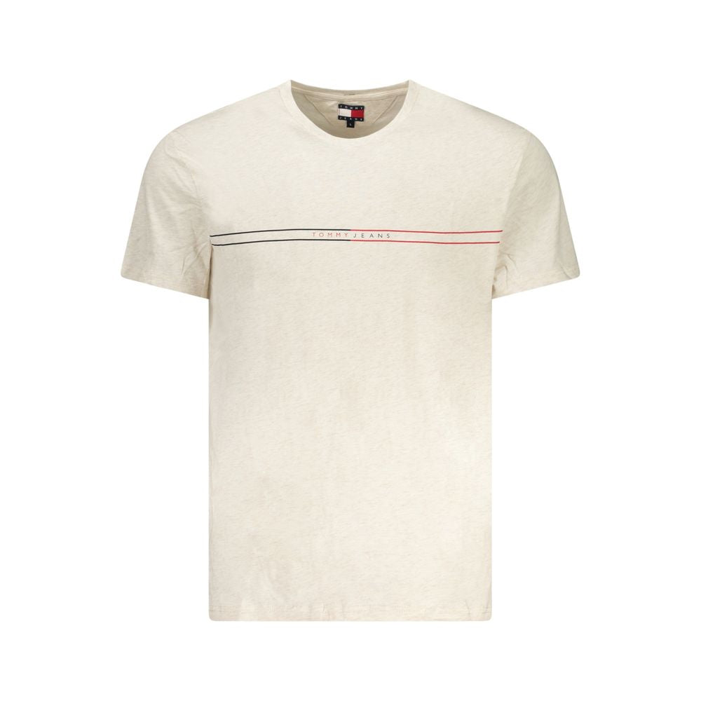 Beige cotton men's T-shirt by Tommy Hilfiger with classic crew neck and logo detail visible on the front.