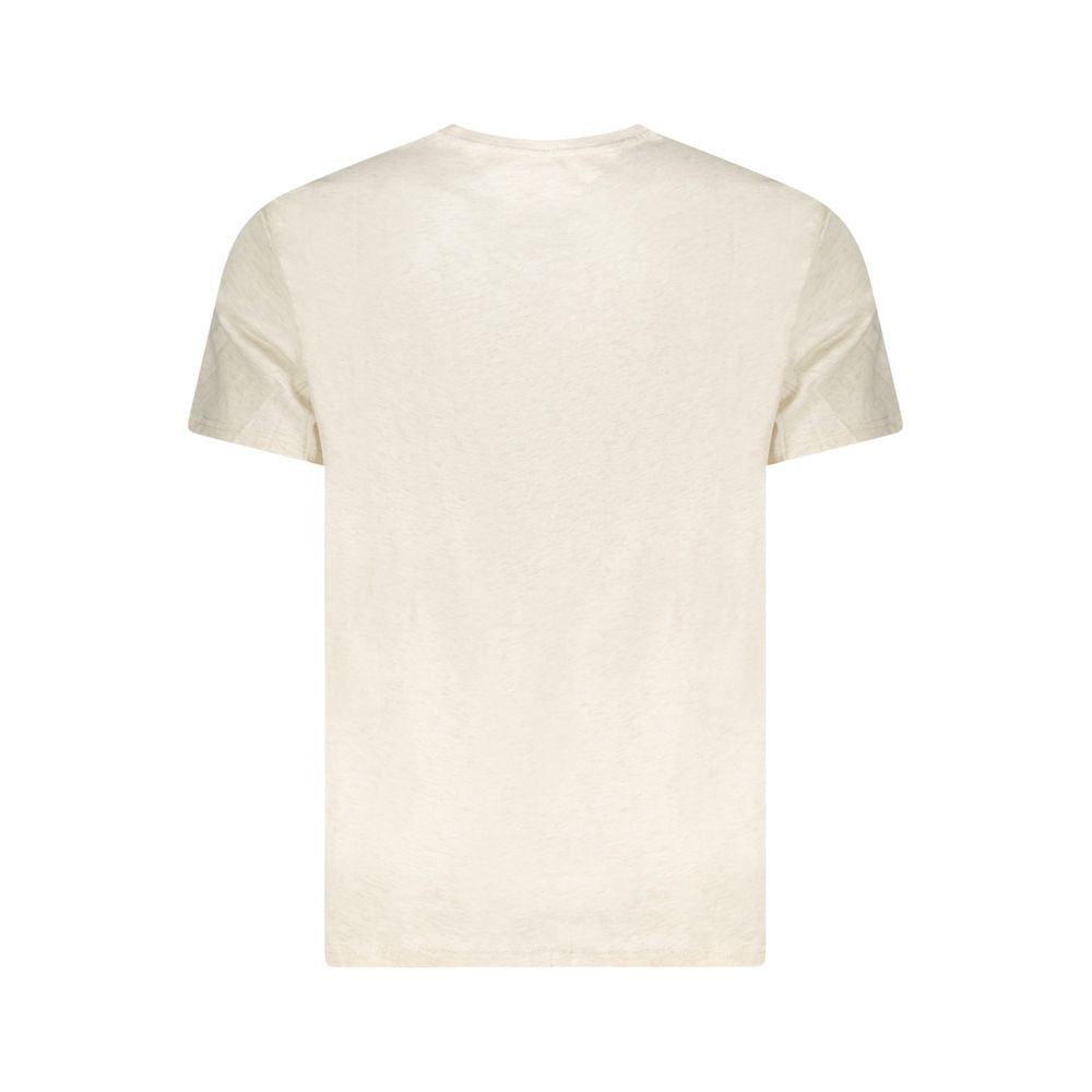 Beige cotton men's T-shirt by Tommy Hilfiger with classic fit and crew neckline, displayed on a plain background.