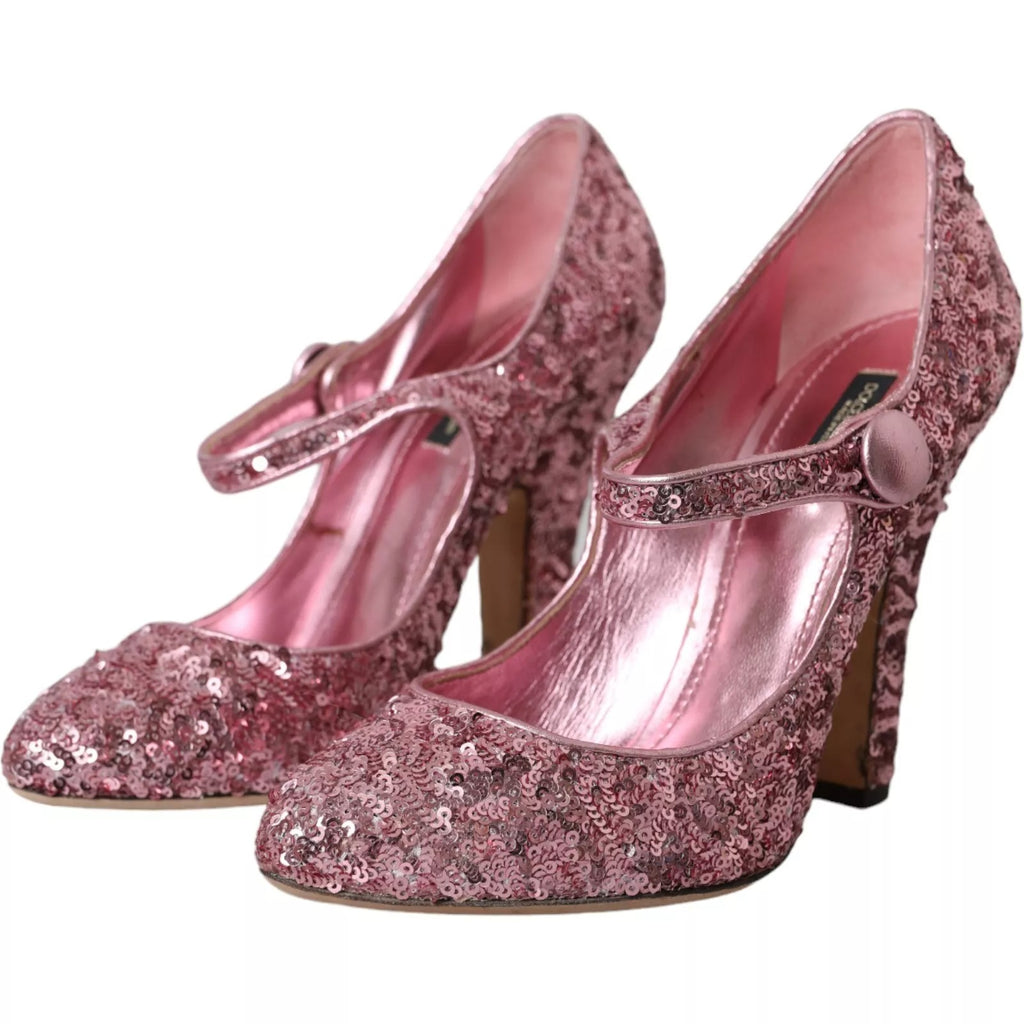 Dolce & Gabbana Pink Sequin Mary Jane Pumps High Heels Shoes - Eljoys Fashion 