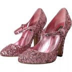 Dolce & Gabbana Pink Sequin Mary Jane Pumps High Heels Shoes - Eljoys Fashion 