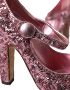 Dolce & Gabbana Pink Sequin Mary Jane Pumps High Heels Shoes - Eljoys Fashion 
