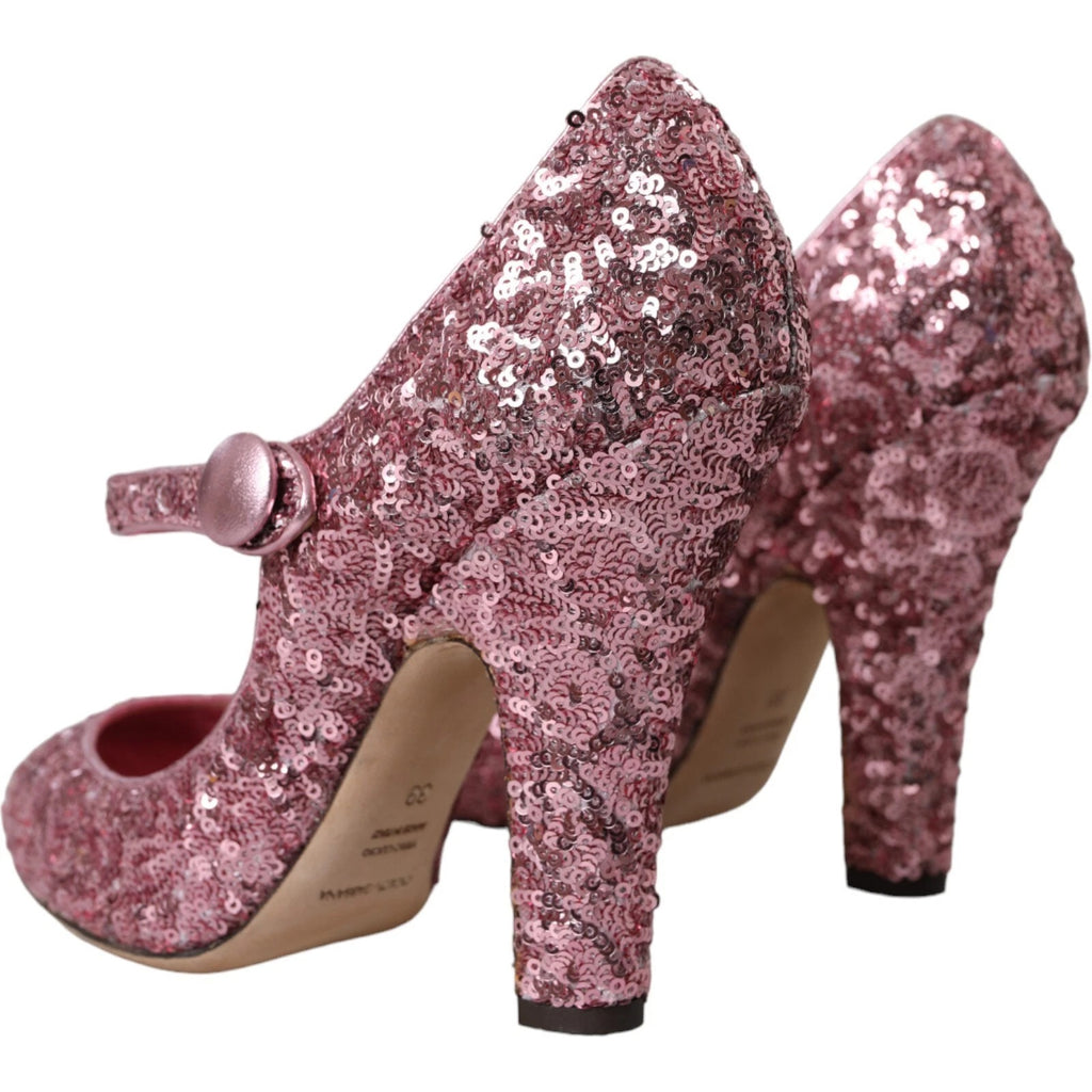 Dolce & Gabbana Pink Sequin Mary Jane Pumps High Heels Shoes - Eljoys Fashion 