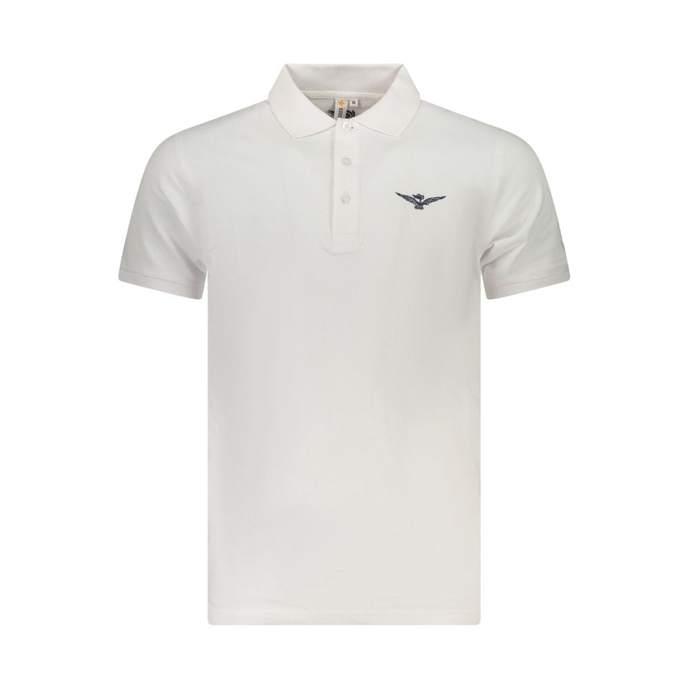 White cotton men's polo shirt by Accademia Militare with a classic collar and short sleeves, displayed on a plain background.