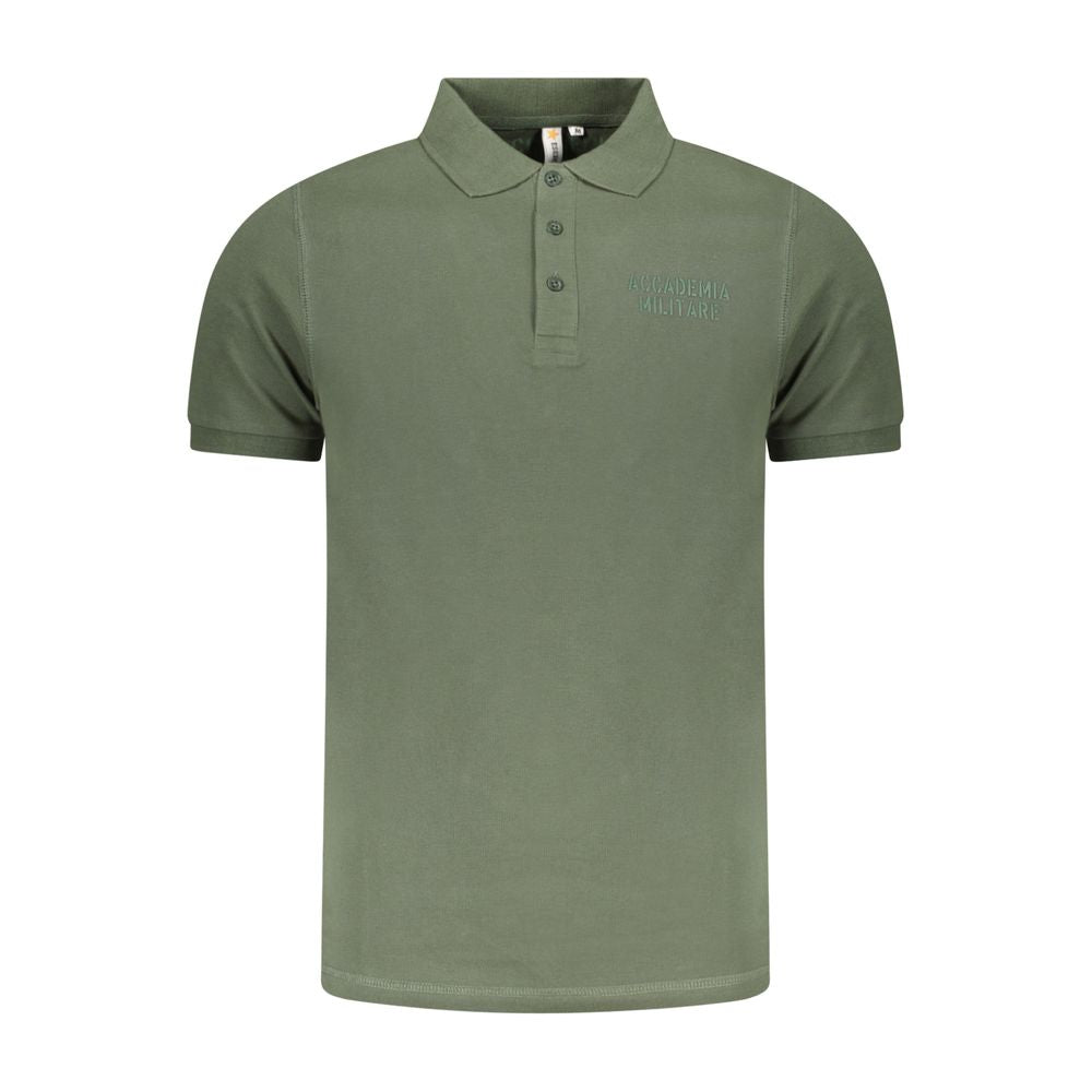 Accademia Militare Verde cotton men's polo shirt featuring a classic collar and short sleeves, styled casually.