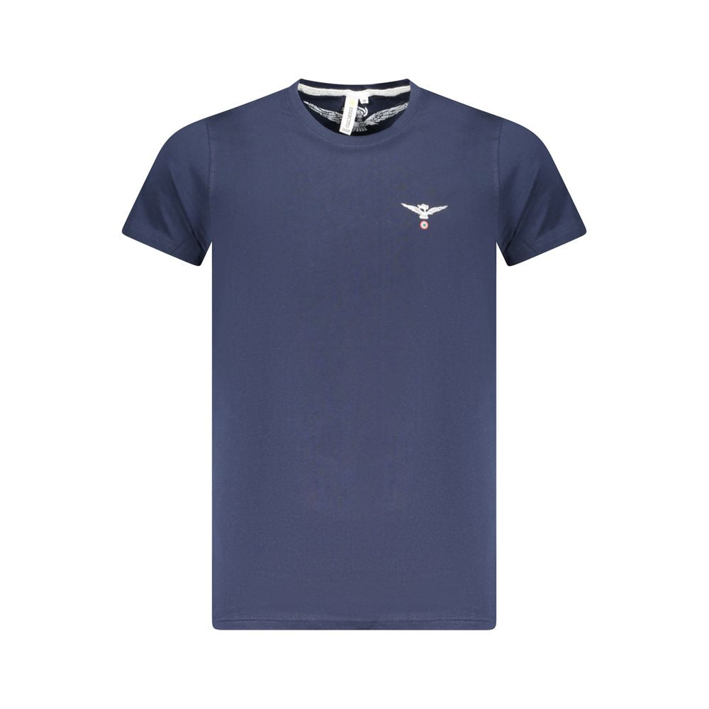Accademia Militare blue cotton men's T-shirt with crew neck and logo detail, casual and comfortable everyday wear.