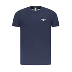 Accademia Militare blue cotton men's T-shirt with crew neck and logo print, casual fit, front view.