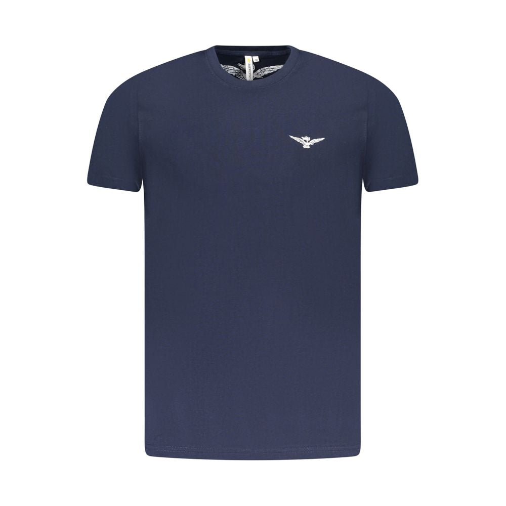 Accademia Militare blue cotton men's T-shirt with crew neck and logo print, casual fit, front view.