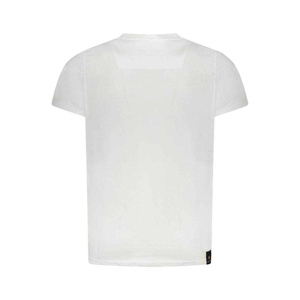 White cotton men's T-shirt with Accademia Militare logo, casual fit, simple crew neck, and short sleeves.