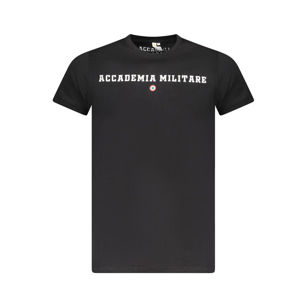 Black cotton men's T-shirt from Accademia Militare with a simple, classic fit and logo detail on the front.