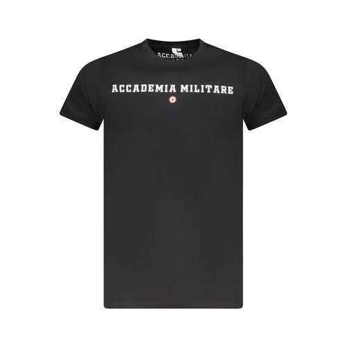 Black cotton men's T-shirt from Accademia Militare with a simple, classic fit and logo detail on the front.